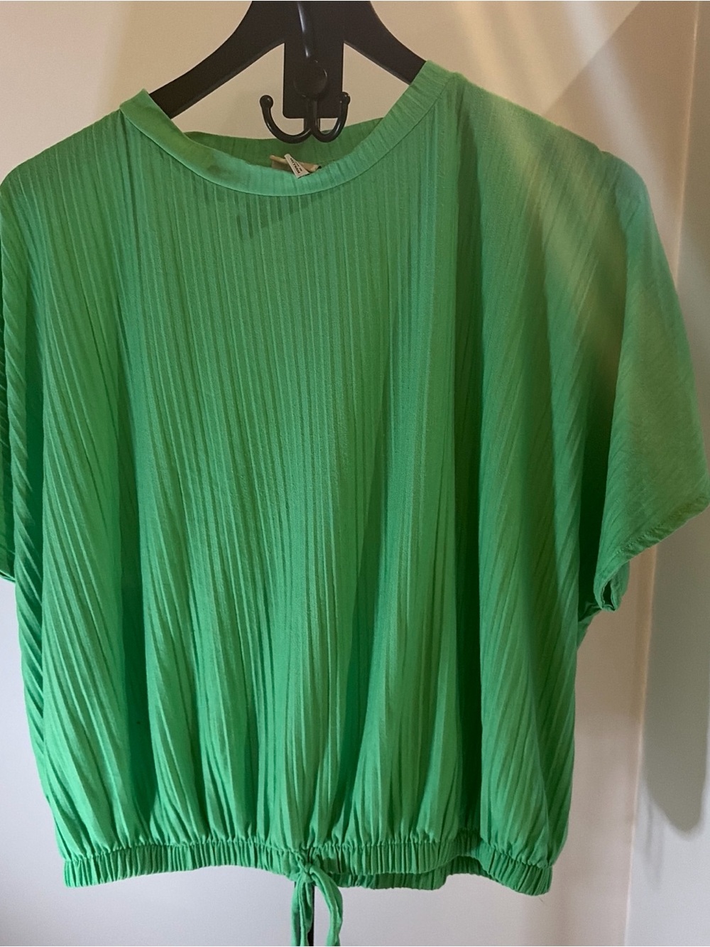 a new day Bright Green Short Sleeve Pleated Drawstring Top